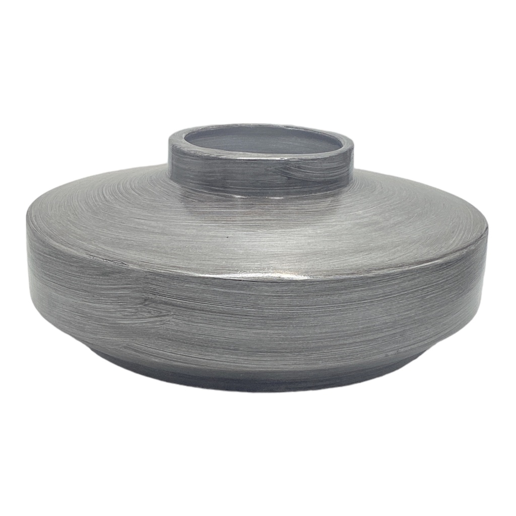 Vase AC 36Cm D X 15Cm H Flat Barrel Metallic