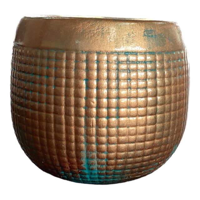 Planter AC 13cm (13x13cm) Round Gingham Grooved - Metallic