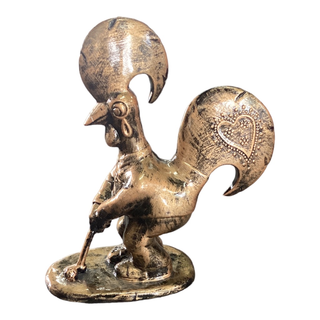 Decor Ornament AC 28x17cm Rooster Playing Golf-Metallic