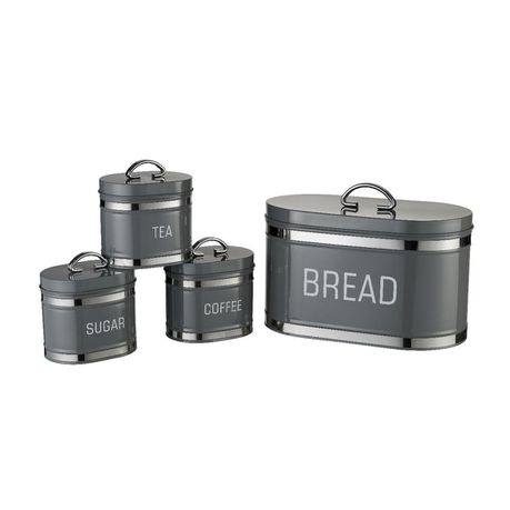 Bread Bin & 4pc Canister Set – Retro Collection with Stainless Steel Border
