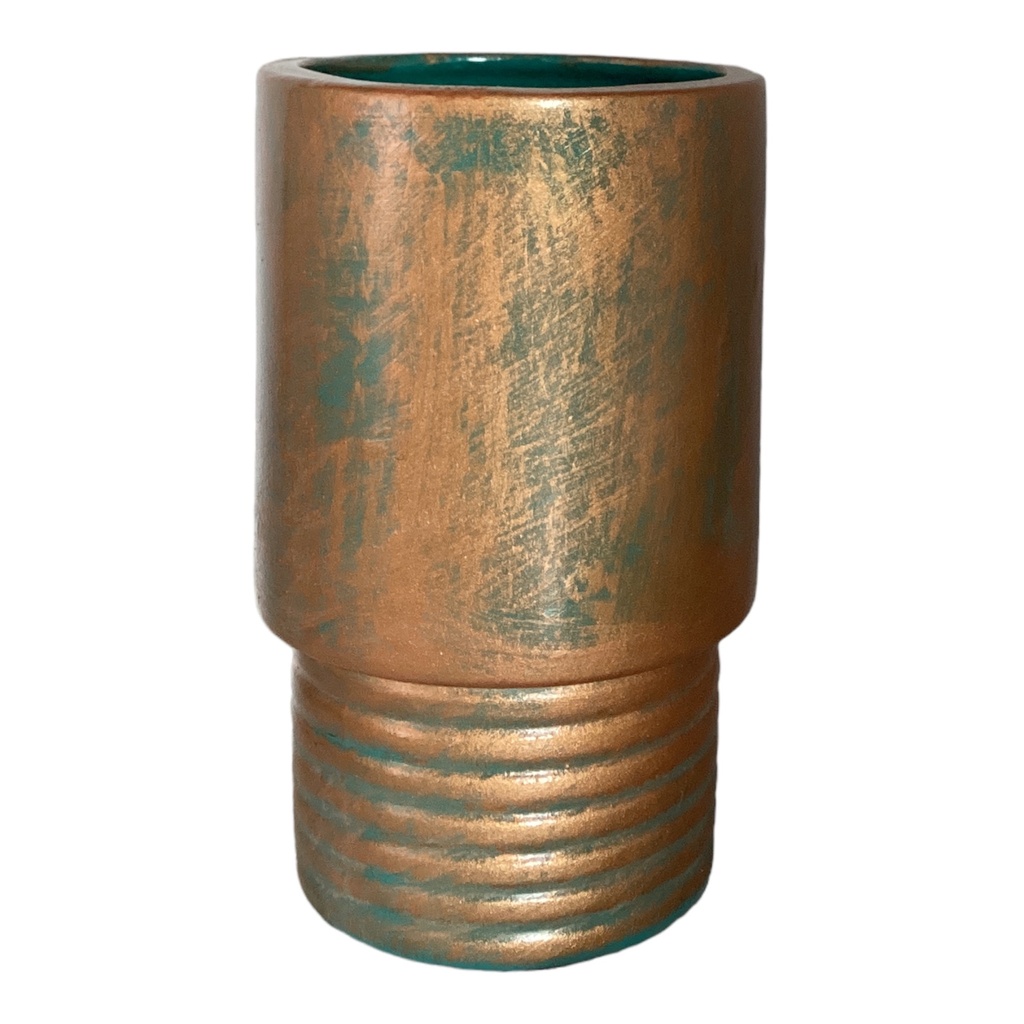 Vase AC 20x12x12cm Footed Ribbed-Metallic