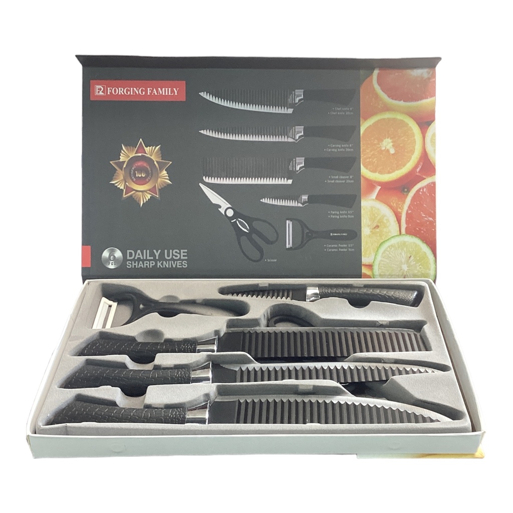 Knife Set 6Pc Set Black with Soft Touch Handles FEI-164