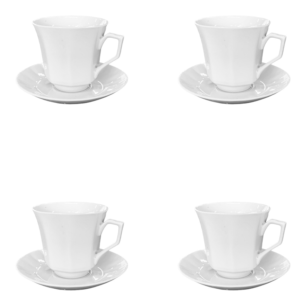 Cup & Saucer Set 8pc Octagonal Pattern White -CU311x12