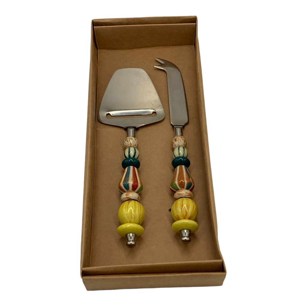 Cheese Server 2Pc Set Colorfull Beaded Handle Blue DT VE-1010