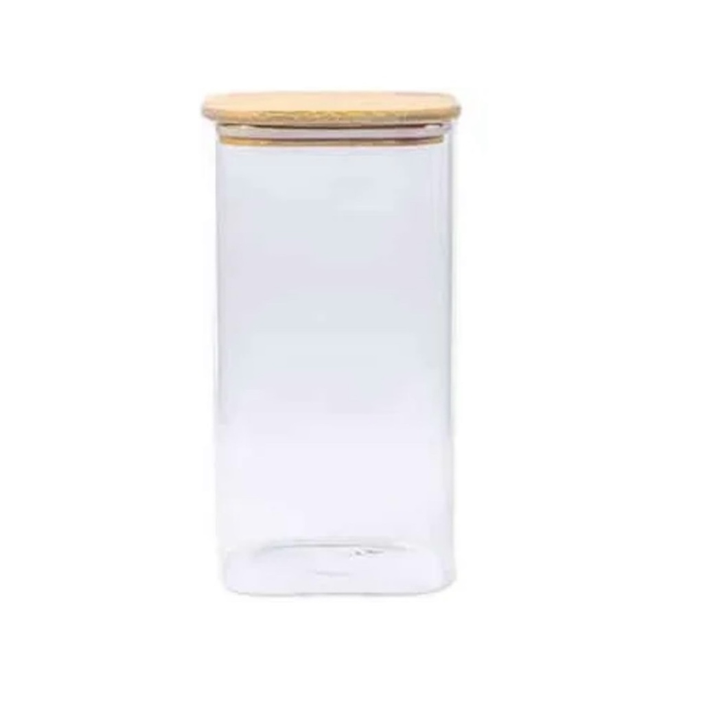 Canister 8.5x8.5x20Cm Square With Bamboo Lid Borosilicate Glass 2023-098