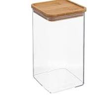 Canister 10x10x16Cm Square With Bamboo Lid Borosilicate Glass 2023-099
