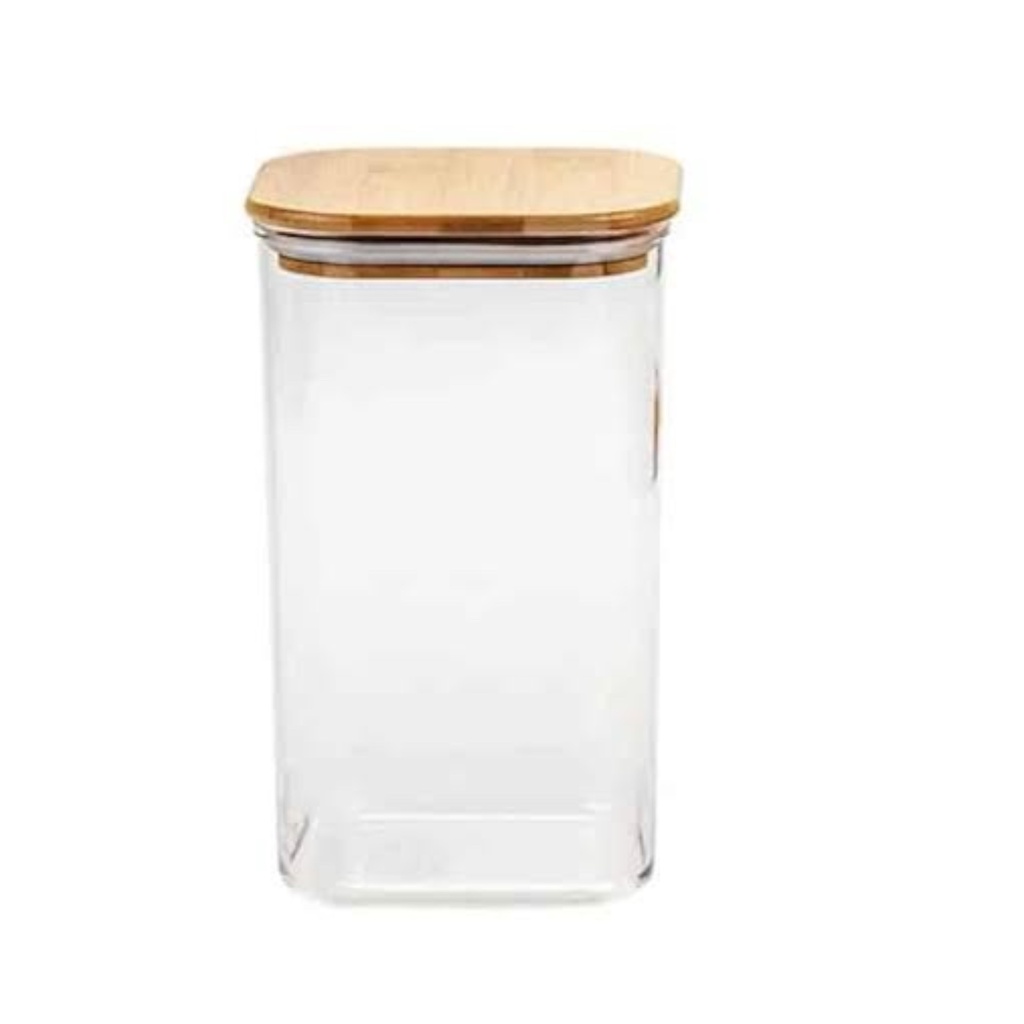 Canister 16x8.5x8.5cm Square With Bamboo Lid Borosilicate Glass 2023-097