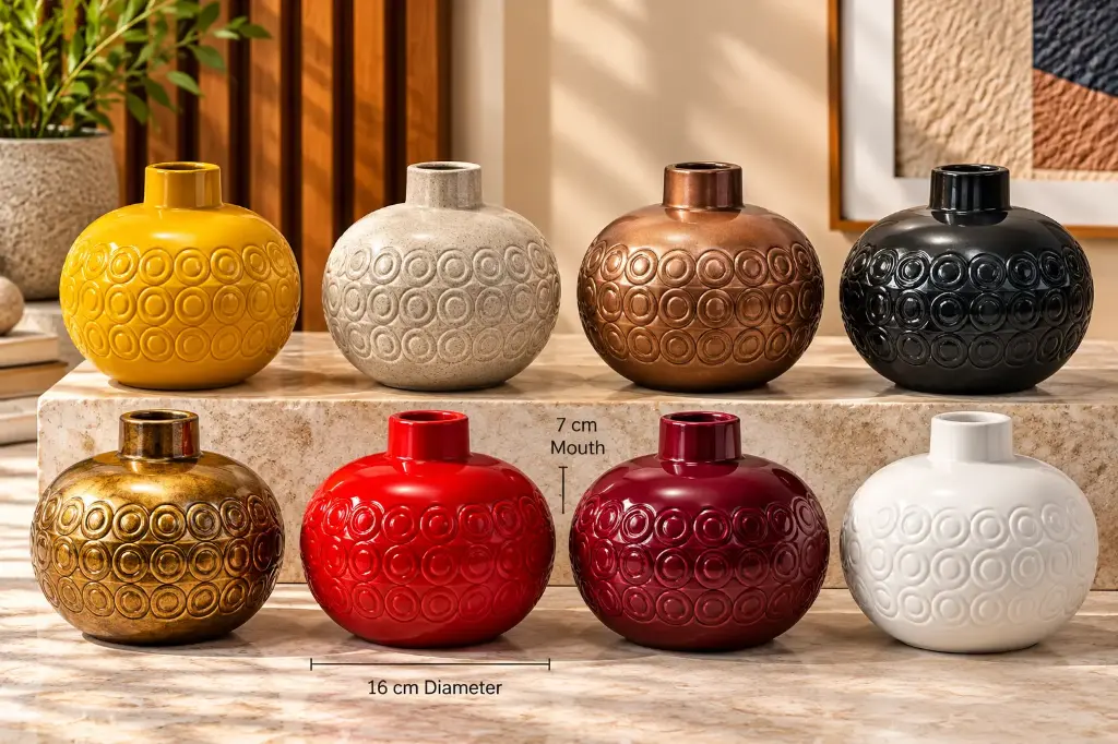 Vase AC 16cm (16x7cm) Round Bulb Ethnic - Metallic