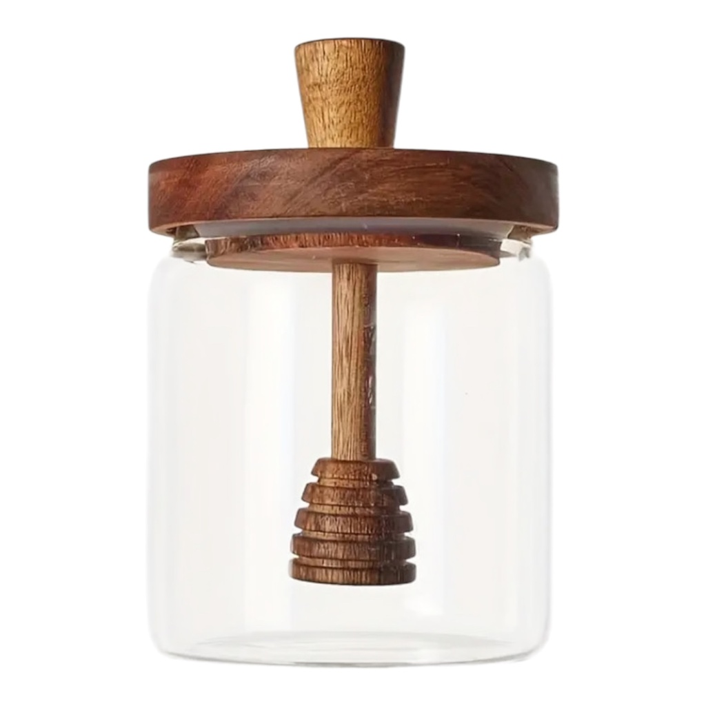 Honey Jar 500ml With Acacia Wooden Lid & Honey Dipper 27614