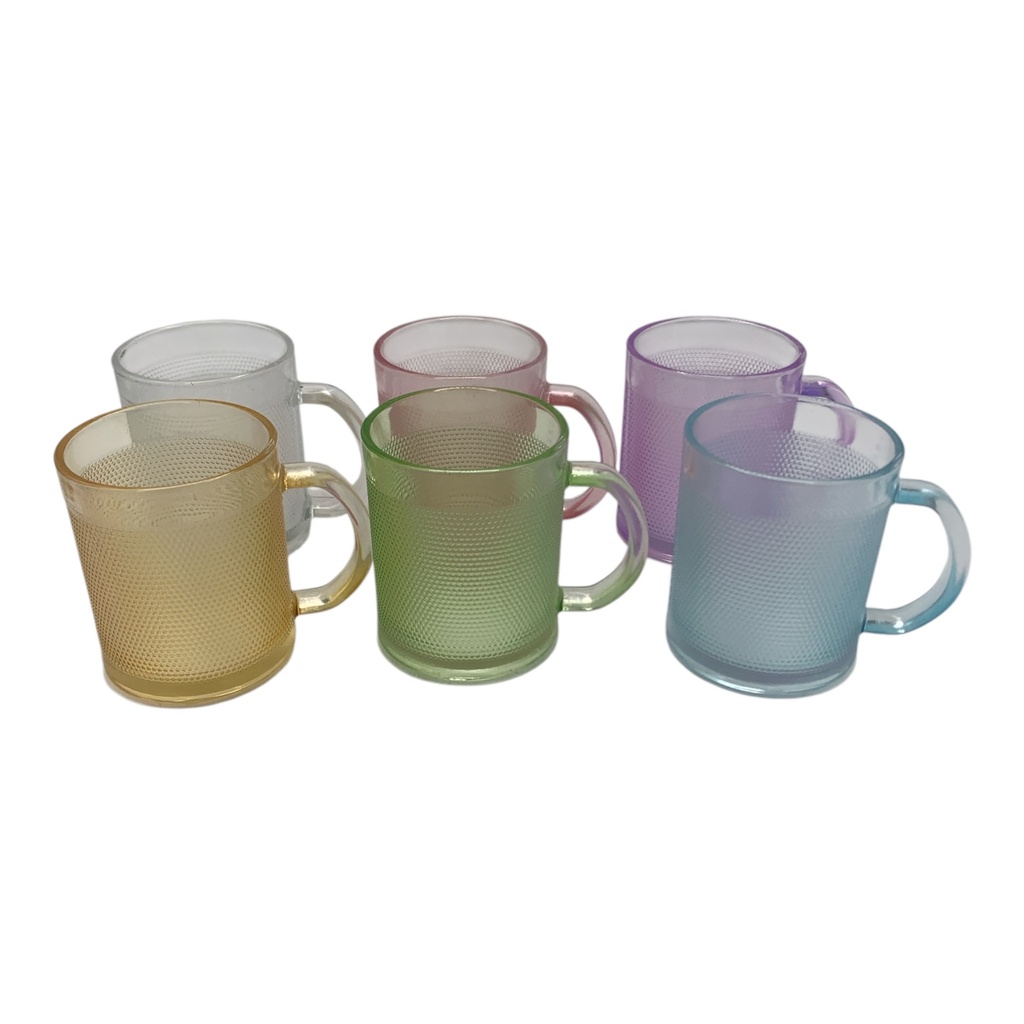 Coffee Mug 6pc Set 250ml Mixed Colours Glass - 2023-056