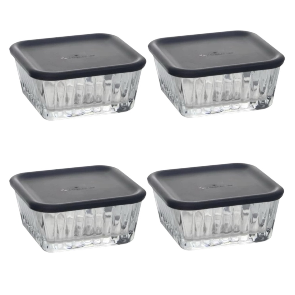 Bowl Set 4pc 225ml With Grey Lids - Frezya 530236