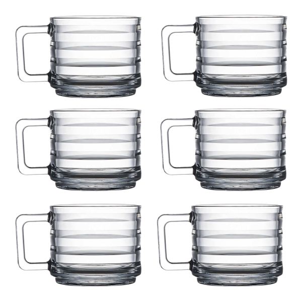 Cup 320cc 6pc Glass Bricks with Handle Line 550005