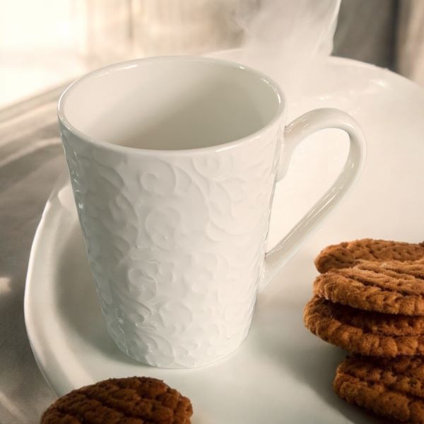 Mug Set 4pc 380ml Embossed White Porcelain Gift Pack - 1138