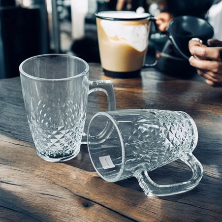 Coffee Mug 310ml Glass Diamond Embossed Base - ZB33-1A
