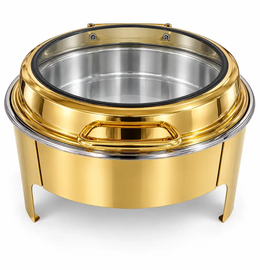 Chafing Dish 44x30x48cm Round Flat With Window Gold