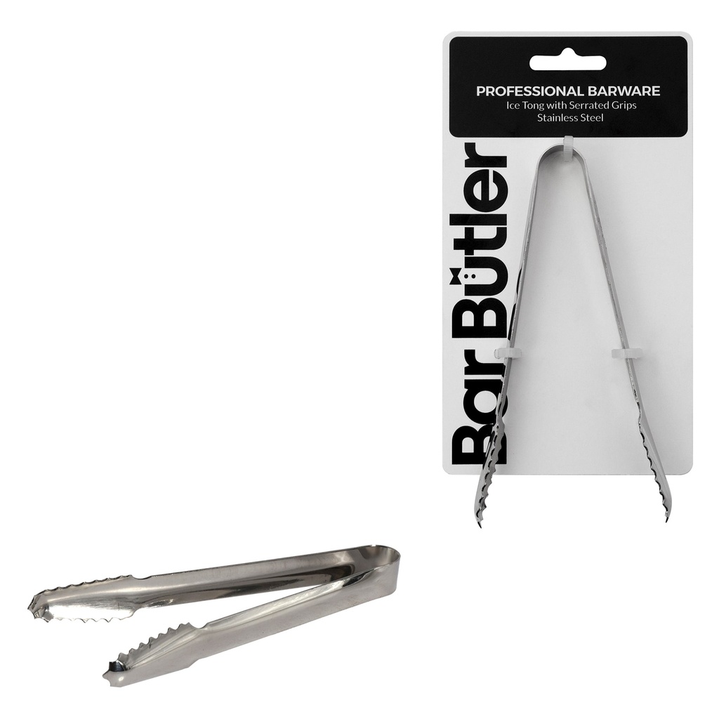 Ice Tong 15.5x1.5cm Bar Butler SS Serrated Grip 30762