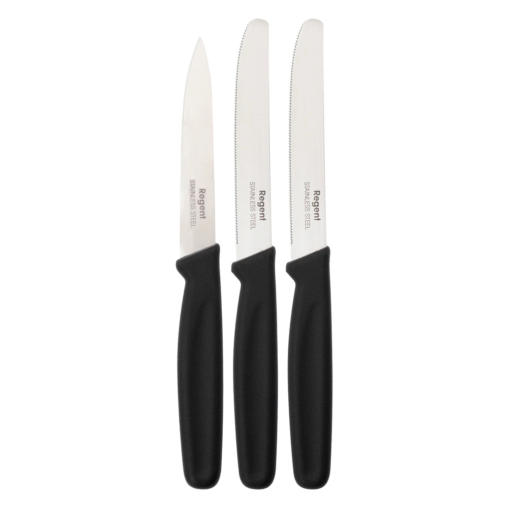 Knife Set 3pc Black Handle Regent 21205