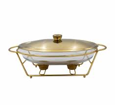 Chafing Dish 3L Oval Glass Gold Lid with Stand