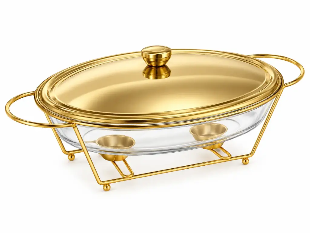Chafing Dish 3L Oval Glass Gold Lid with Stand