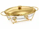 Chafing Dish 3L Oval Glass Gold Lid with Stand