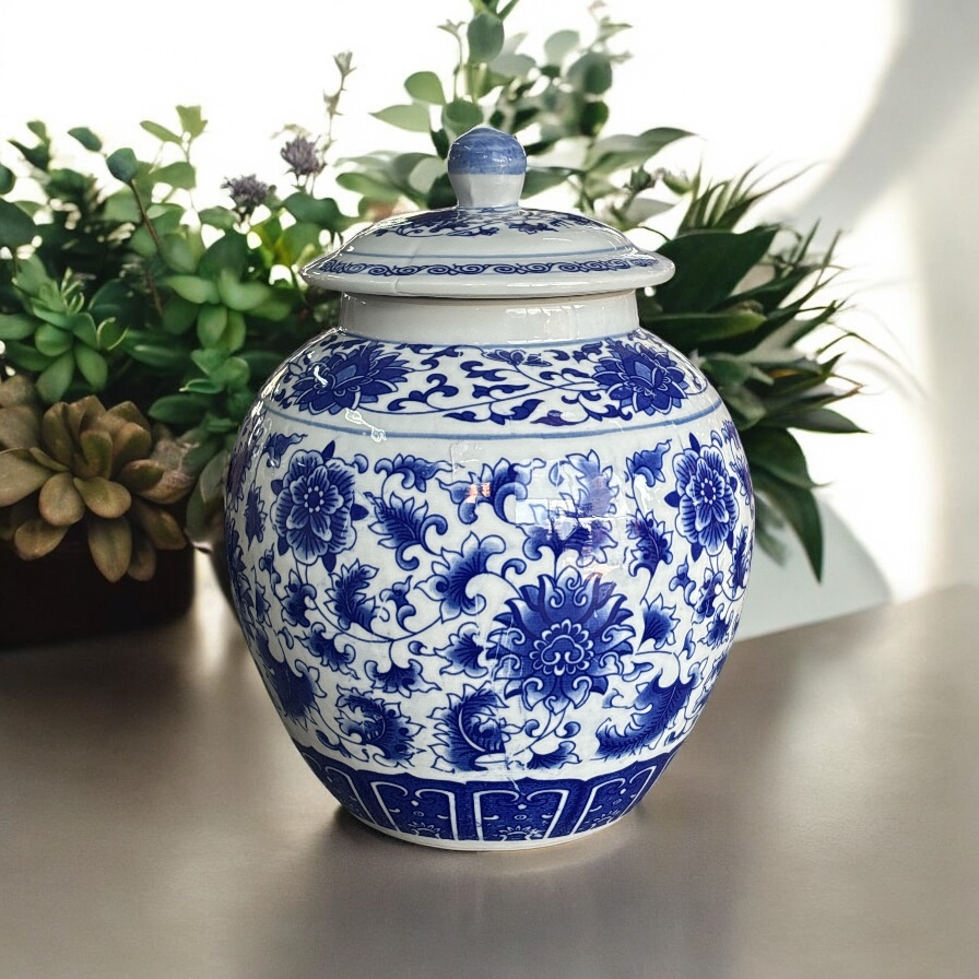 Jar 30x23cm Decor Ceramic With Lid Blue CH9333-17