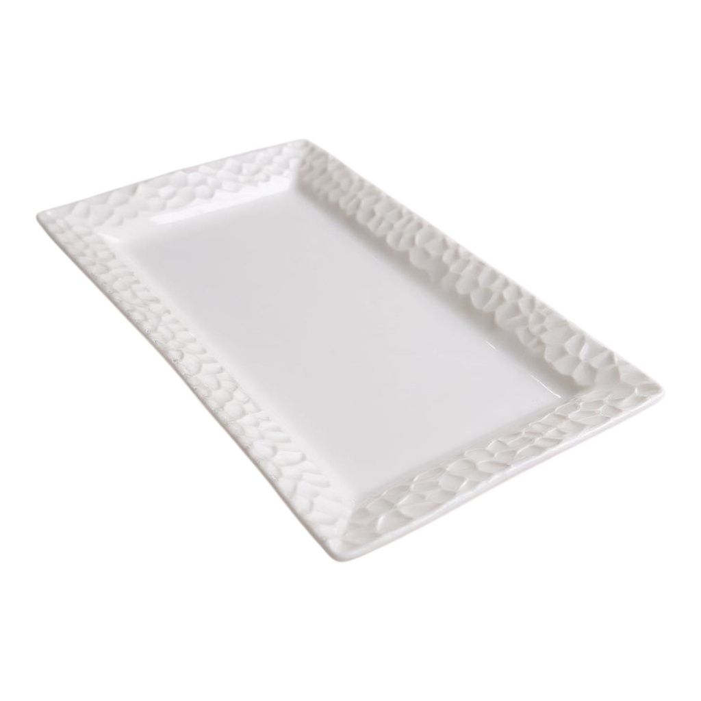Platter 30x18cm Rectangular White Embossed 70121
