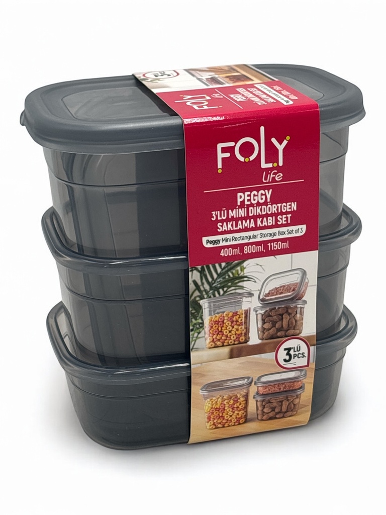 Storage Box 3pc Set 0.4/0.8/1.15lt food Container Plastic With Lid BNM-8670
