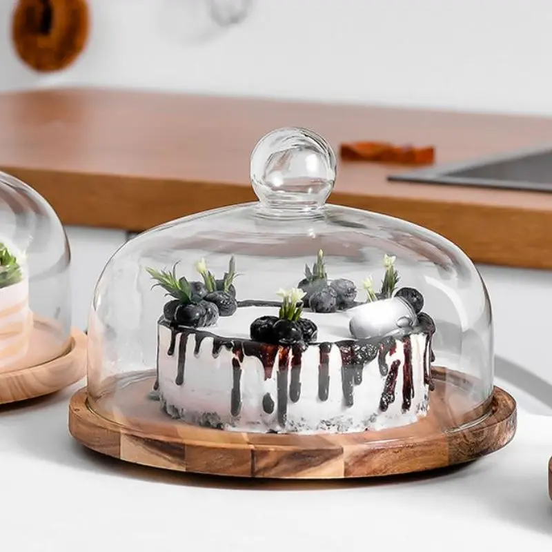 Cake Stand 18x10cm Glass With Wooden Base VEW05