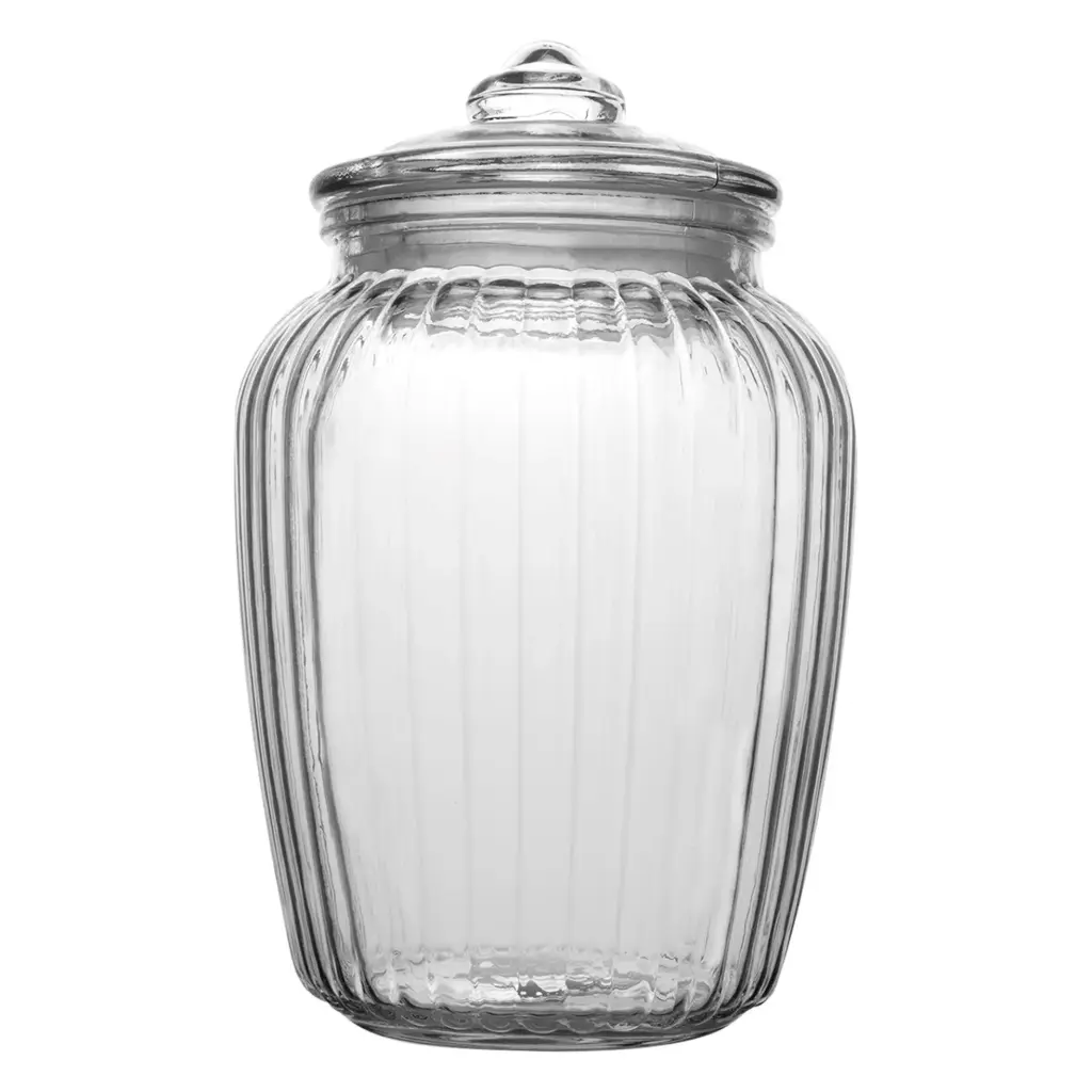 Jar 2.4Lt Glass Ribbed with Lid (24x15xcm) - 11322
