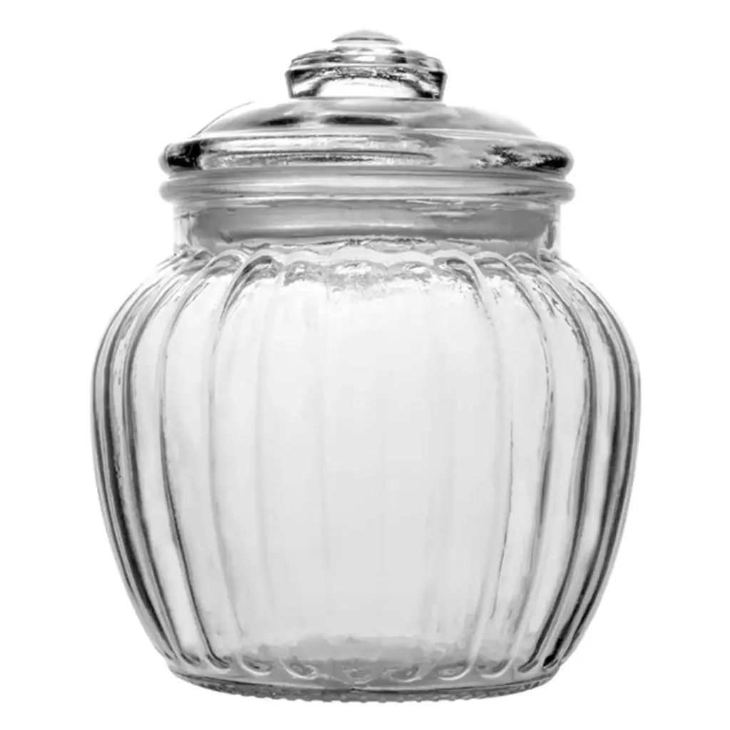 Jar 1.5Lt Glass Ribbed with Lid (18x14x14cm) - 11321