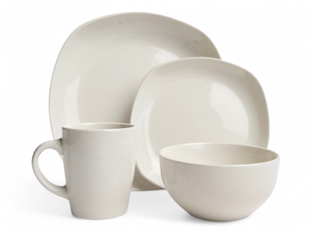 Dinner Set 16pc Stoneware White Square - RH