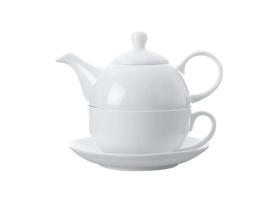 Tea For One 425ml Teapot With Cup & Saucer White Basics - Maxwell & Williams AX0401 