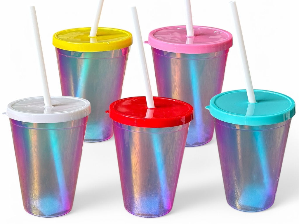Tumbler 400ml Plastic Metallic Colours With Straw -186
