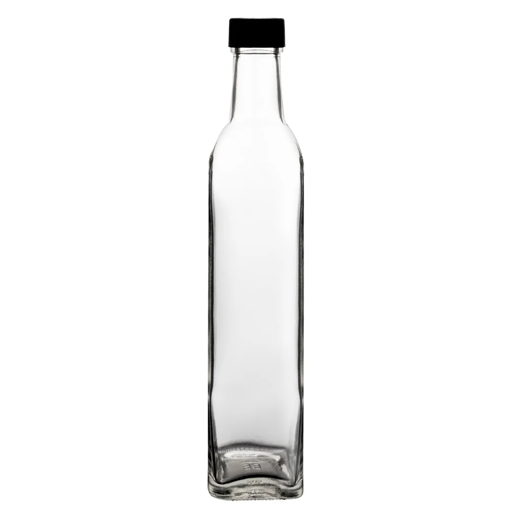 Oil/Vinegar 500ml Clear Square Bottle With Lid - 10425