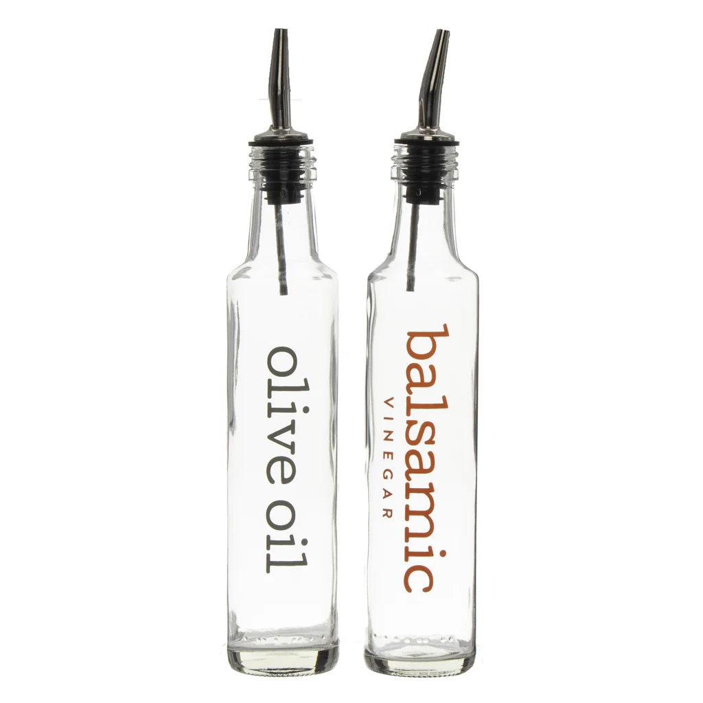 Oil & Vinegar 500ml 2pc Set Clear Bottle With Print & Pourers - 10321