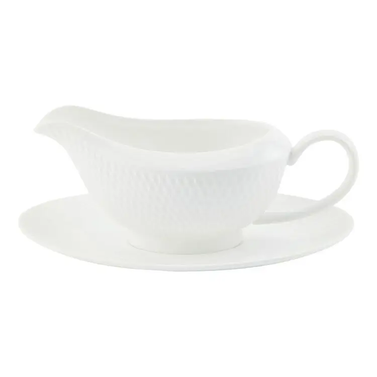 Gravy Boat 480ml & Saucer White Basic Diamond - Maxwell & Williams DV0256