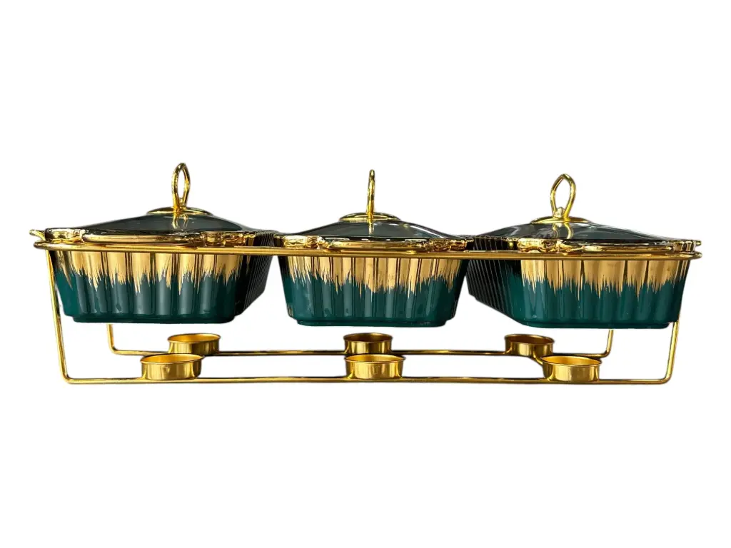 Chafing Dish 3x1.5L Dishes With Warmer Blue Gold