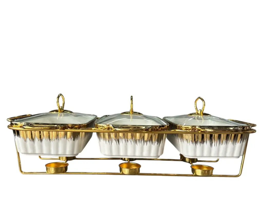 Chafing Dish 3x1.5L Dishes With Warmer White Gold