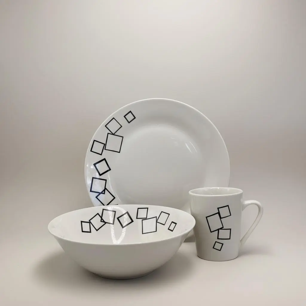 Dinner Set 12pc Stoneware White Printed DS-12-G-1