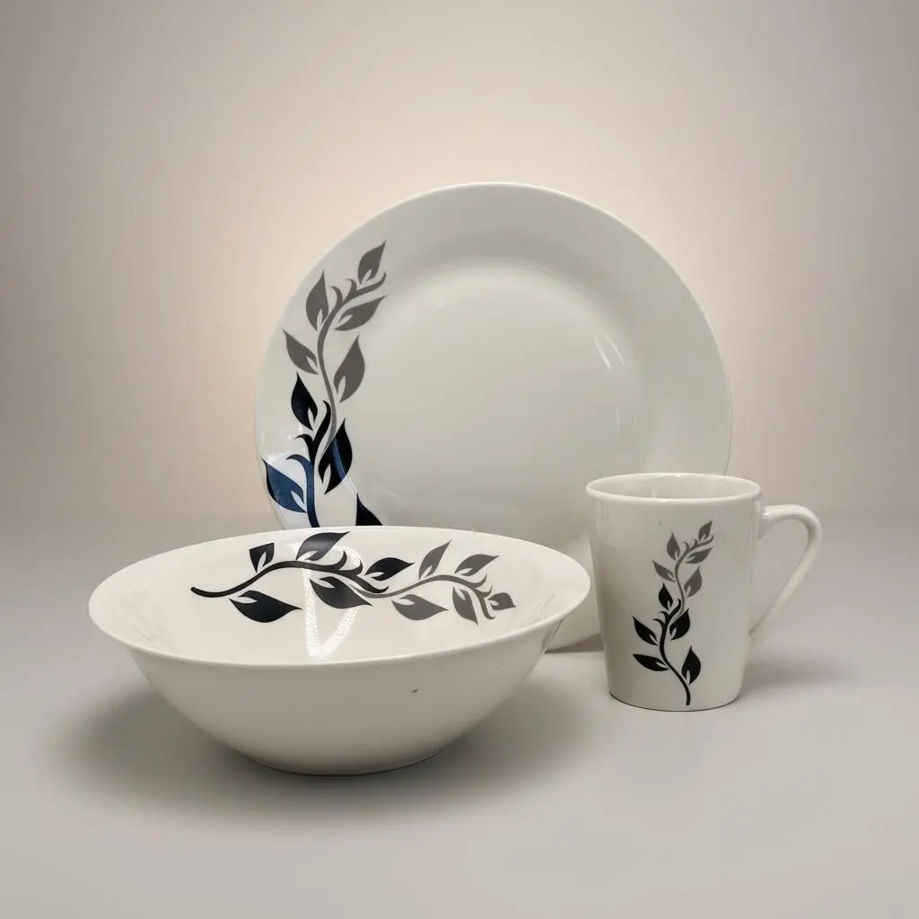 Dinner Set 12pc Stoneware White Printed DS-12-G-2