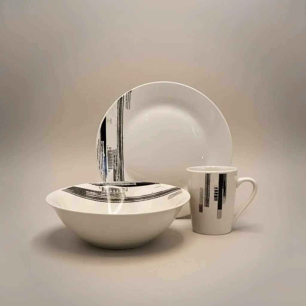 Dinner Set 12pc Stoneware White Printed DS-12-G-6