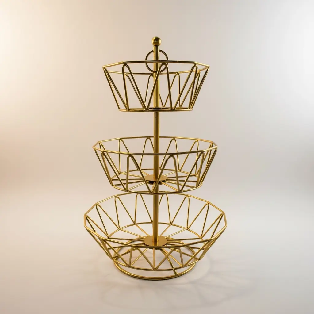 Fruit Basket Stand 3 Tier Geometric Gold - IRM10318/G