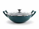 Wok 32cm (32x9cm) Cast Iron with Glass Lid Turquoise