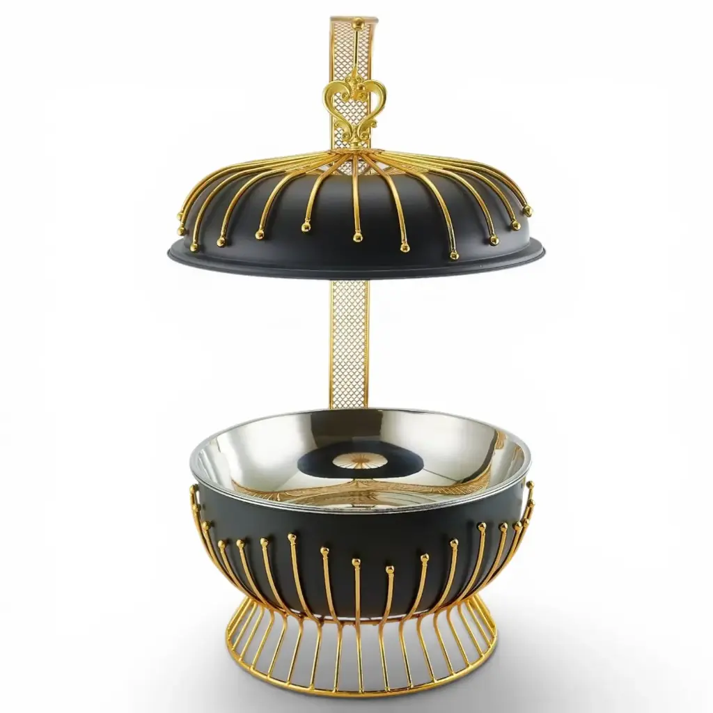 Chafing Dish 8lt Round Black Body with Gold Frame Modern 