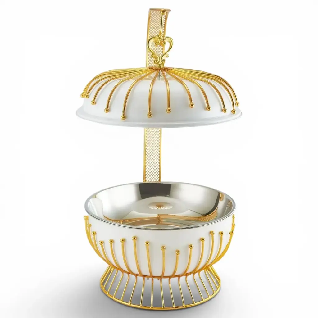 Chafing Dish 8lt Round White Body with Gold Frame Modern 