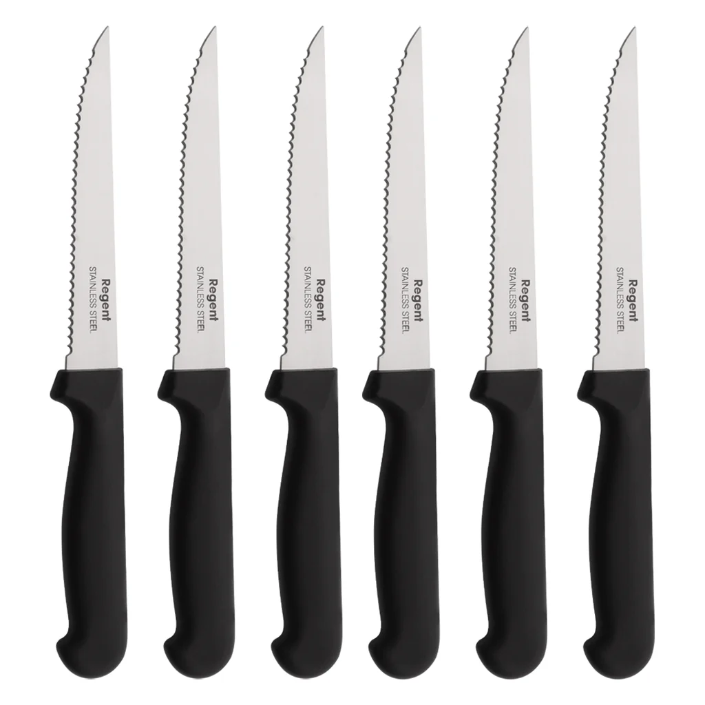 Steak Knife 6pc Set 210mm Pointed Tip with Black Handles - 21207