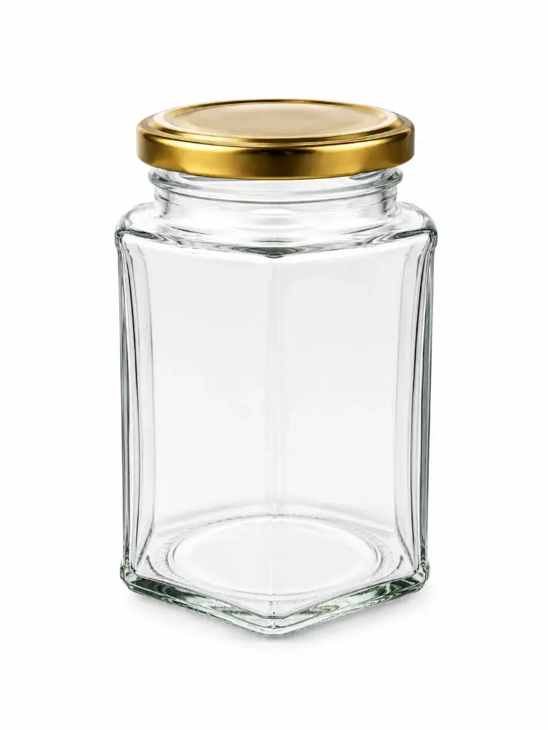 Glass Jar 400ml Hexagonal with Lid - JAR109