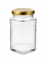 Glass Jar 400ml Hexagonal with Lid - JAR109