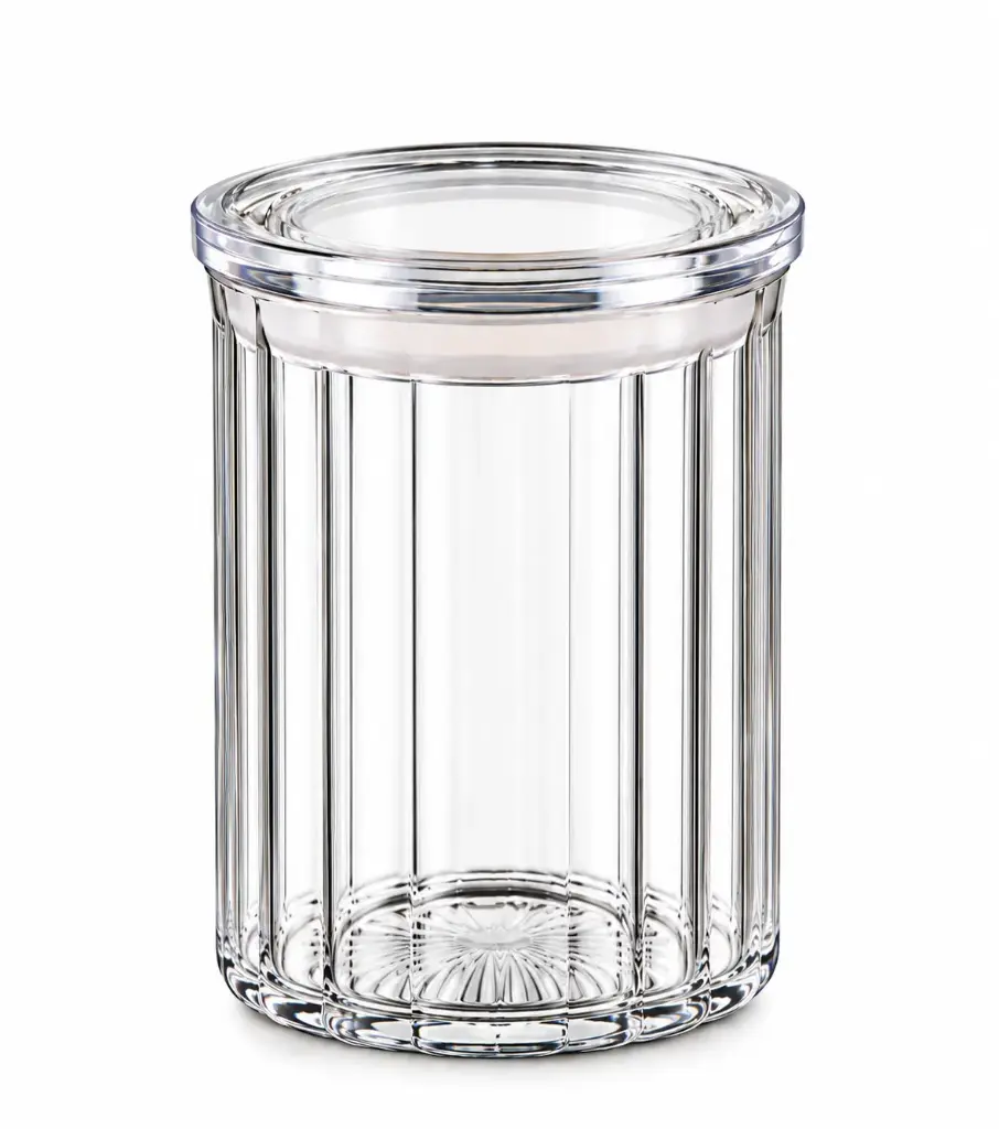 Canister 750ml (13x10cm) Glass with Acrylic Lid Ribbed - 27953