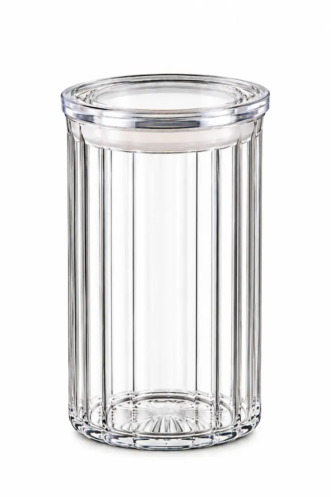 Canister 950ml (16x10cm) Glass with Acrylic Lid Ribbed - 27952